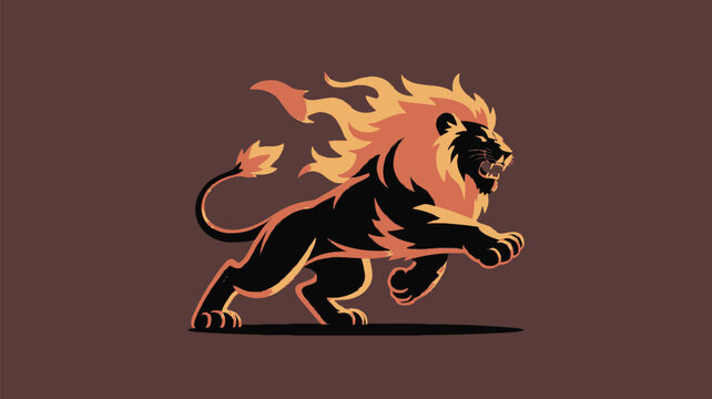 Dynamic lion roaring with fiery mane, perfect logo for bold brands, creating a powerful and fierce impression for courage and strength in business