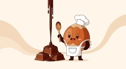 Chef Hazelnut Delights With Chocolate: A Sweet Illustration For Culinary Creations