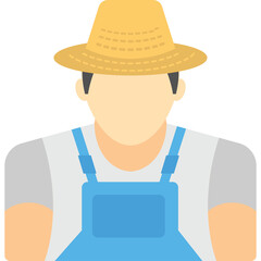 Flat Icon Illustration Of A Farmer Wearing A Straw Hat And Blue Overalls On A Transparent Background