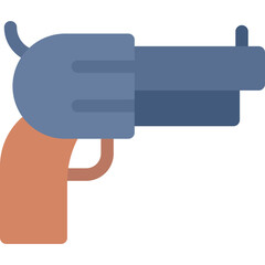 Flat Design Illustration Of A Blue Revolver Pistol Held By A Brown Hand On A Transparent Background