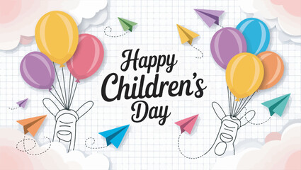 Joyful children s day celebration with colorful elements and happy kids