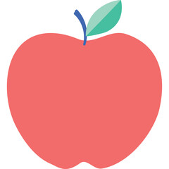 Flat Design Red Apple With Green Leaf And Blue Stem On Transparent Background Represents Healthy Food And Nutrition