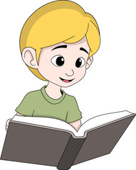 Boy Reading Open Book for Exam Preparation Education Vector Illustration