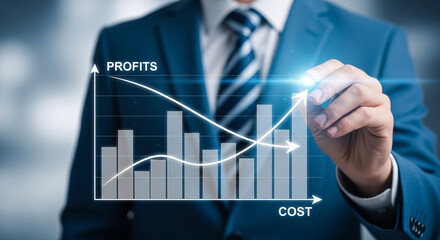 Business Data Analysis Man Interacting with Virtual Graph Futuristic Concept