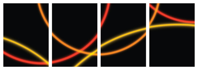 Abstract glowing neon lines backdrop layout.  Modern aesthetic background layout template design for poster, cover, banner, flyer, and brochure design. Dynamic neon light visual.