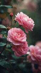 Fototapeta premium Soft Focus Close-Up of Delicate Pink Roses Blooming in a Garden