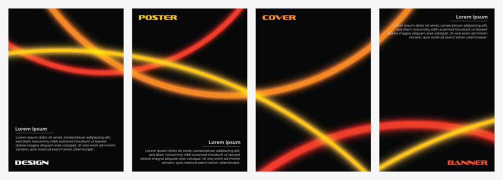 Set of abstract neon glow lines background, modern design for a poster, cover, banner, or layout. creative graphic elements with a vibrant lighting effect. Geometric Gradient Line Patterns on dark. - Powered by Adobe