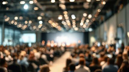 blurred people in a conference hall background