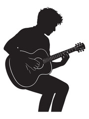 Silhouette of a musician passionately playing an acoustic guitar in profile