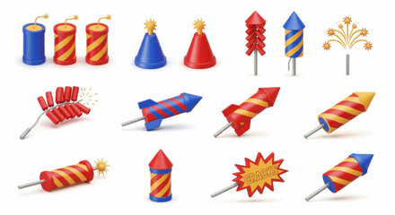 Festive Fireworks and Party Hats A Colorful Celebration Icon Set for Design and Decoration