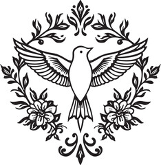 Elegant Bird with Floral Frame Vector Design

Flying Dove and Ornamental Flower Border Illustration

Vintage Floral Bird Decorative Silhouette Art