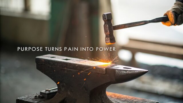 A blacksmith hammering hot steel on an anvil creating sparks