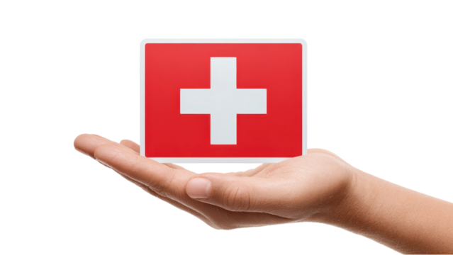 Hand Holding Swiss Flag - Healthcare and National Symbol
