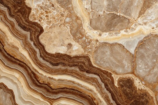 Natural stone texture with rich brown, golden, and cream hues featuring wavy patterns and smooth transitions for depth and elegance in interior design projects