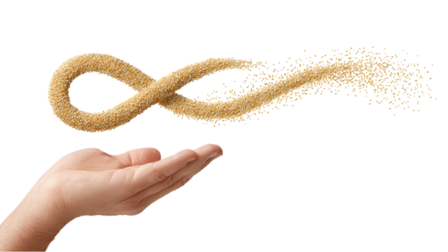 Infinity Symbol Created from Sand Flowing From Hand Isolated on White Background