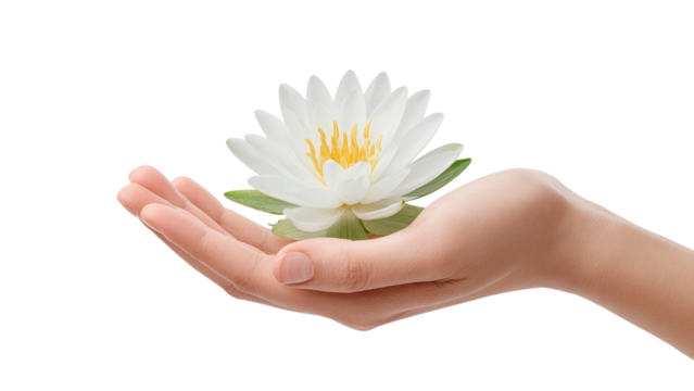 Woman Holding Flower on White Background