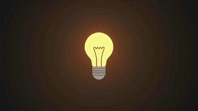 A 2D cartoon animation of a lightbulb turning on and off. This seamless, looping, flat-style icon is a perfect symbol for ideas, innovation, or energy concepts.