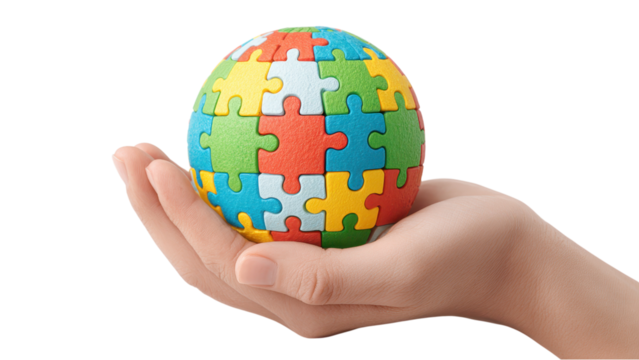 Jigsaw Puzzle Globe in Hand - Global Solutions, and Connection