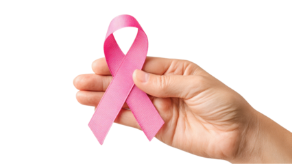Hand Holding Pink Ribbon - Breast Cancer Awareness