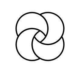 Fototapeta premium Circle Venn diagram with four parts. Intersecting circles. Infographic chart line icon. 4 overlap balance elements diagram. Business process chart. Vector illustration isolated on white background.