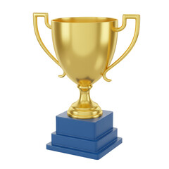 Trophy of gleaming gold with a serene blue base, symbolizing achievement and success isolated on a