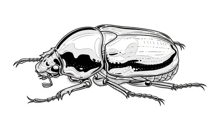Detailed illustration of a beetle showing surface anatomy and features
