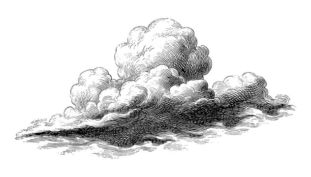 Cumulonimbus cloud in engraving style in black and white