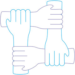 Four Hands Linked Together In A Symbol Of Unity And Teamwork In A Simple Graphic Design On A Transparent Background