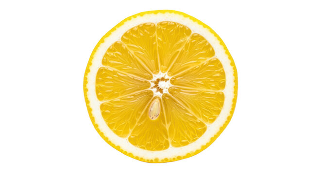 Fresh lemon slice isolated on transparent background closeup detail