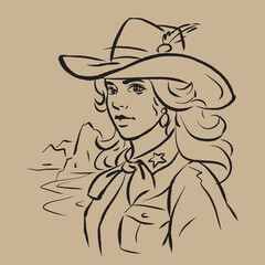 girl in a cowboy hat vector for card decoration illustration
