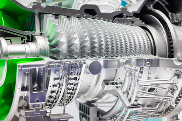 Gas turbine engine. Turbine engine blades rotor, Industrial turbine motor advance technology © Quality Stock Arts