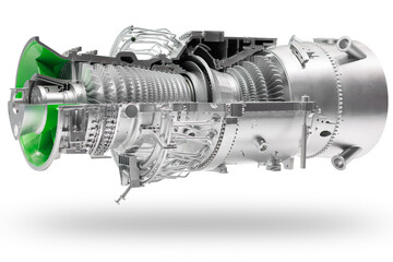 Gas turbine engine. Turbine engine blades rotor, Industrial turbine motor advance technology © Quality Stock Arts