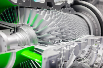 Gas turbine engine. Turbine engine blades rotor, Industrial turbine motor advance technology