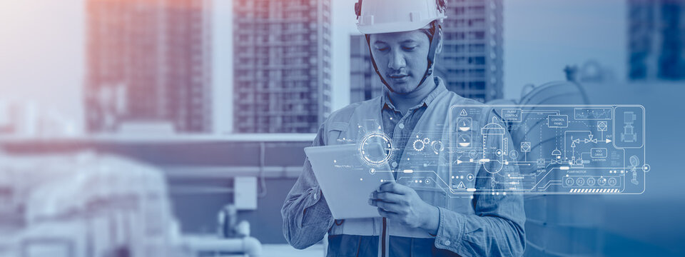 Professional engineer male technician worker service hotel boiler tank hot water supply pipe system.