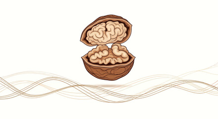 Conceptual Illustration Depicting a Walnut Representing the Human Brain and Cognitive Abilities