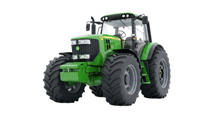 Obraz premium Modern green tractor with large tires and headlights isolated on transparent