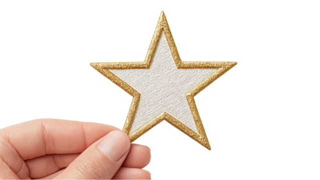 Hand Holding a Gold Star on White Background