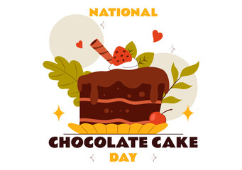 National Chocolate Cake Day Vector Illustration Featuring a Sweet And Delicious Dessert With a Festive Flat Style Cartoon Background