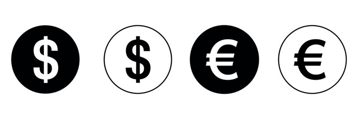 Dollar and euro currency icon set