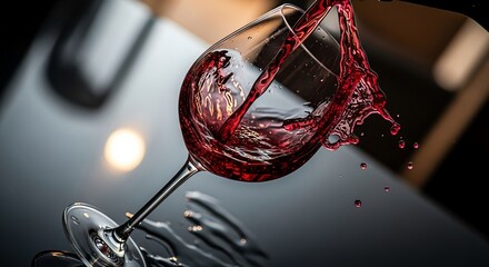 Red wine pouring into glass