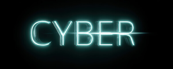 Obraz premium Cool futuristic cyber text with neon light glow on dark background