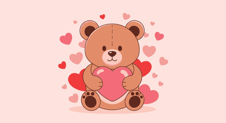 Fototapeta premium Adorable Teddy Bear Holding a Heart for Valentines Day.