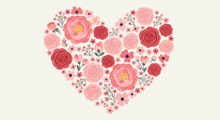 Floral Heart - A Romantic Composition of Pink and Red Blossoms.