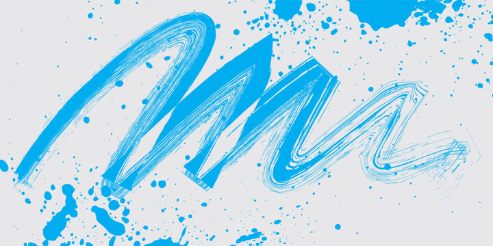 Rough blue spiral brushstrokes with a spray texture. Vintage banner with hand-drawn damaged and broken edges amidst blue paint chips