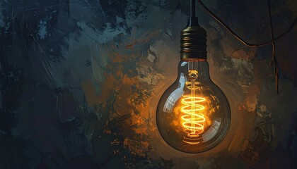 Light bulb glowing brightly in a dark setting with artistic background details