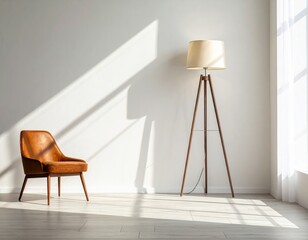 Elegant interior design featuring a modern lamp and stylish chair in a sunlit room