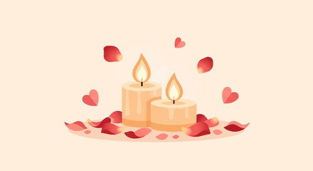 Romantic Candles and Rose Petals - A Serene Valentines Day Illustration.