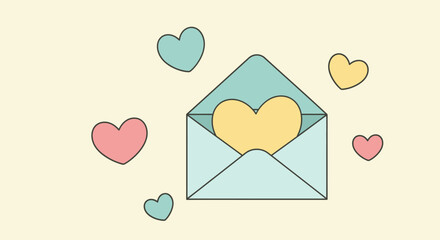 Pastel Hearts and Envelope - A Message of Love and Affection.