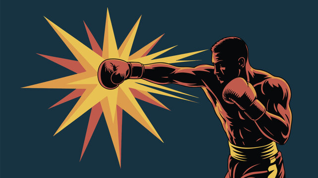Dynamic boxer delivering powerful punch with explosive energy, perfect for sports, fitness, and motivational designs, capture victory and strength today