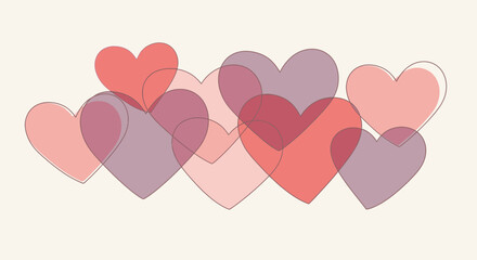 Overlapping Hearts in Shades of Pink and Purple for Valentines Day.